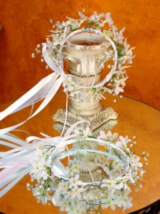 STEPHANOTIS AND RIBBONS WEDDING CROWNS FOR BRIDE AND GROOM